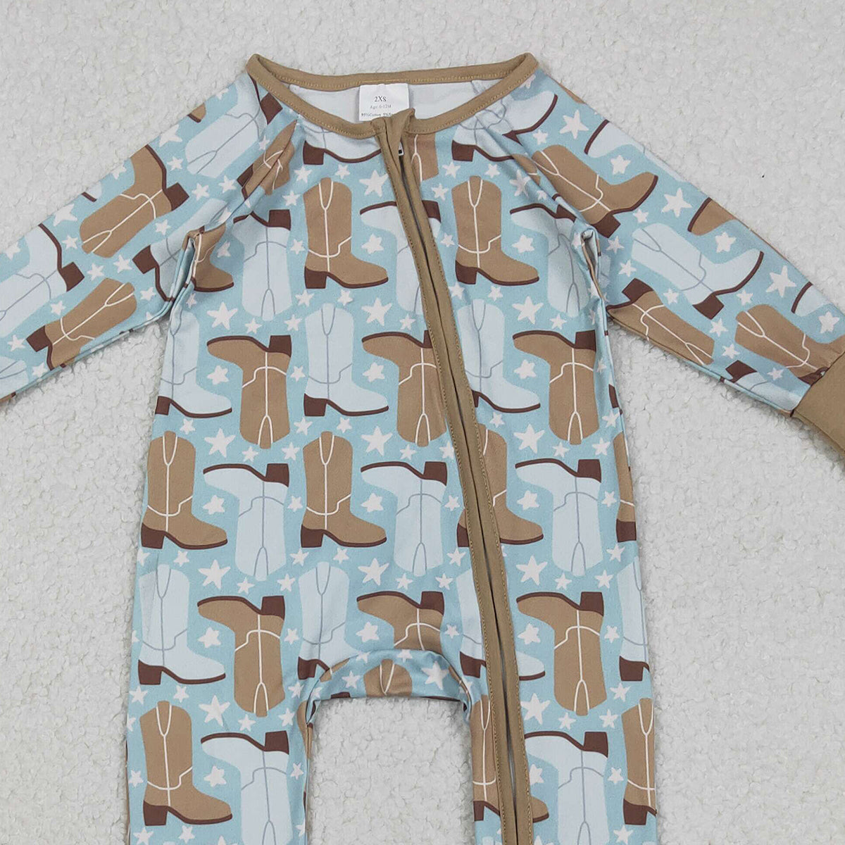 10.28 RTS NO MOQ （In stock）LR2734 Baby Boys Winter Rompers Baby Boys Boots Stars Plaid Western Two Way Zip Convertible Rompers