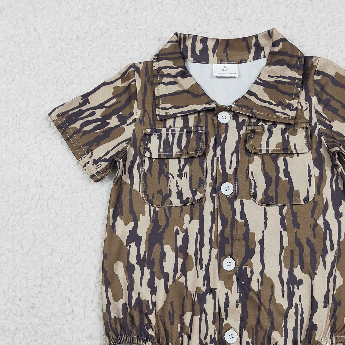 12.16 RTS NO MOQ （In stock）SR3653 Baby Boys Rompers Baby Boys Southern Olive Camo Button Pockets Rompers