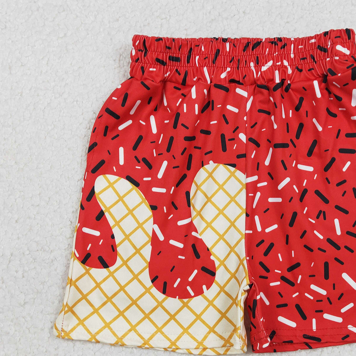 1.6 RTS NO MOQ （In stock）SS0776 Baby Boys Summer Shorts Baby Boys Red Sprinkle Drip Team Shorts Bottom