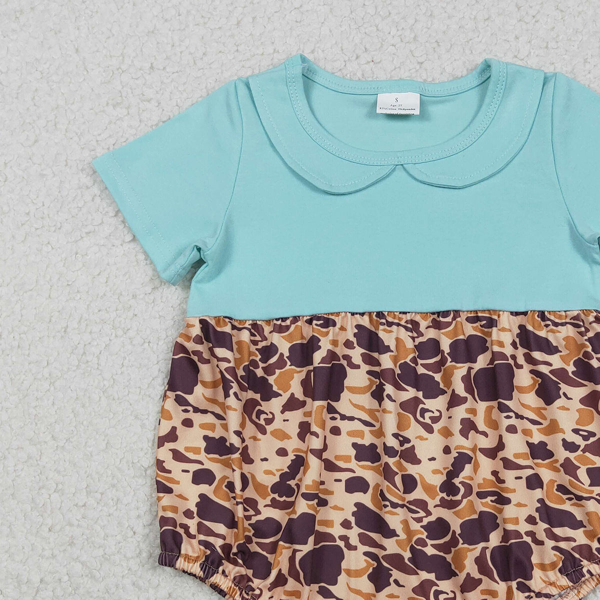12.17 RTS NO MOQ （In stock）SR3277 Baby Girls Short Sleeve Southern Brown Camo Collar Ruffle Rompers