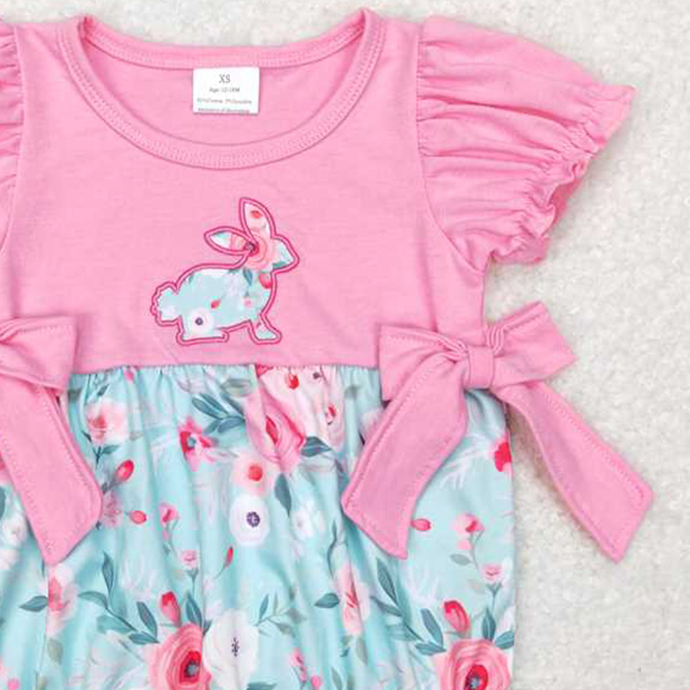 SR0573 New Rts No Moq 8-9 Days By Air Arrived it Short sleeves pink floral bunny baby girls easter romper