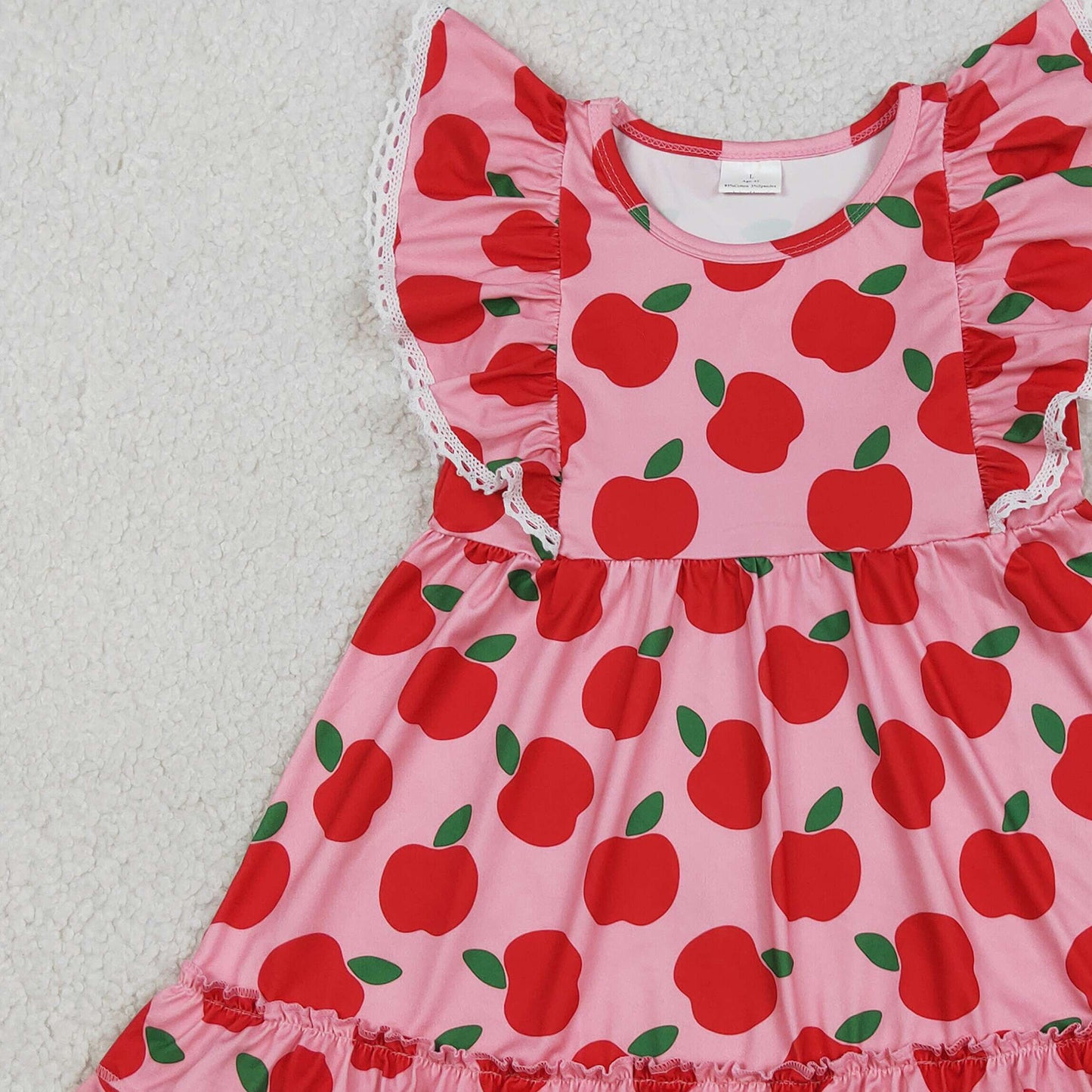 GSD3510 RTS NO MOQ （In stock ）Flutter sleeves apple ruffle kids girls back to school dress