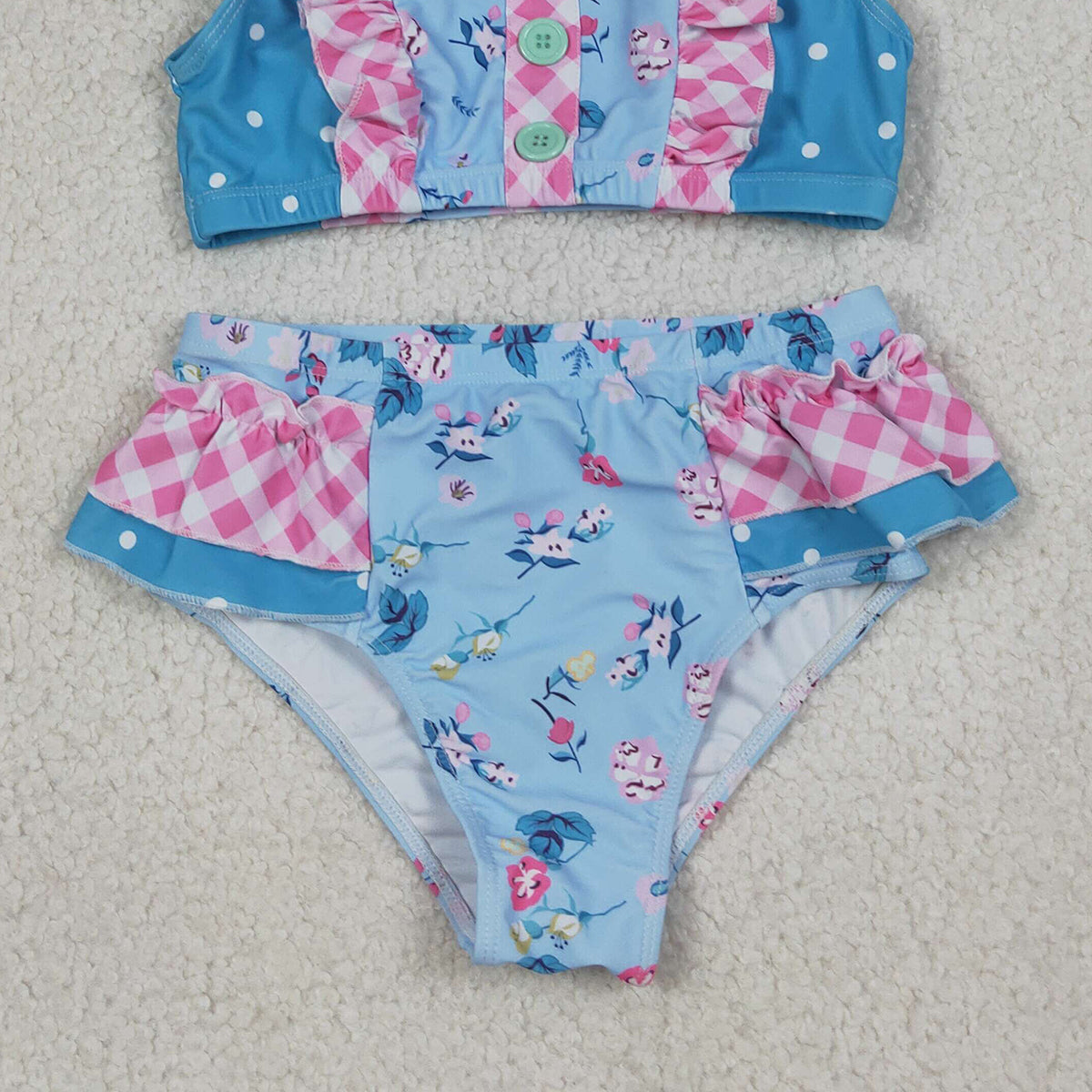 4.11 S0777 RTS NO MOQ （In stock ）Baby Girls Sleeveless Flowers Button Vest Top Bummies Short Swimsuits