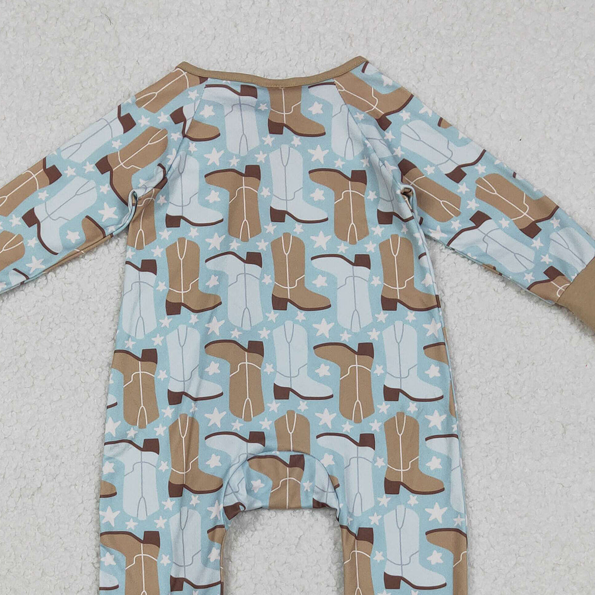 10.28 RTS NO MOQ （In stock）LR2734 Baby Boys Winter Rompers Baby Boys Boots Stars Plaid Western Two Way Zip Convertible Rompers