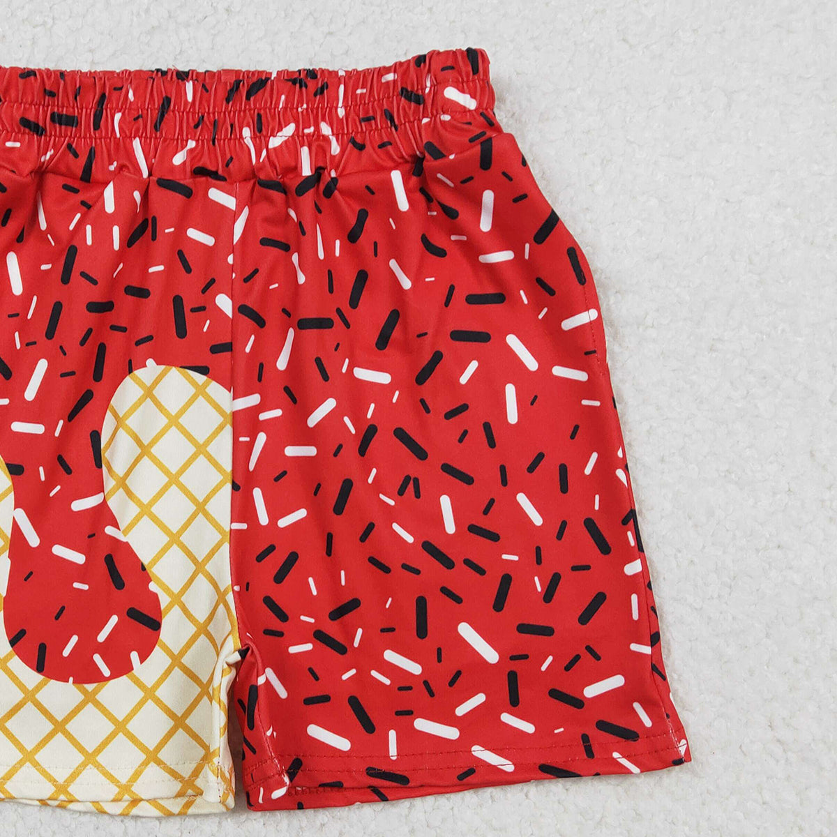 1.6 RTS NO MOQ （In stock）SS0776 Baby Boys Summer Shorts Baby Boys Red Sprinkle Drip Team Shorts Bottom