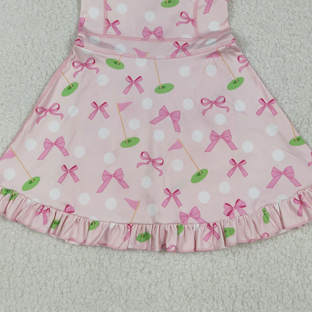 8.14 GSD2568RTS NO MOQ Baby Girls Summer Yoga Dress Baby Girls Strap Pink Bows Golf Flags Activity Wear Yoga Knee Length Dresses