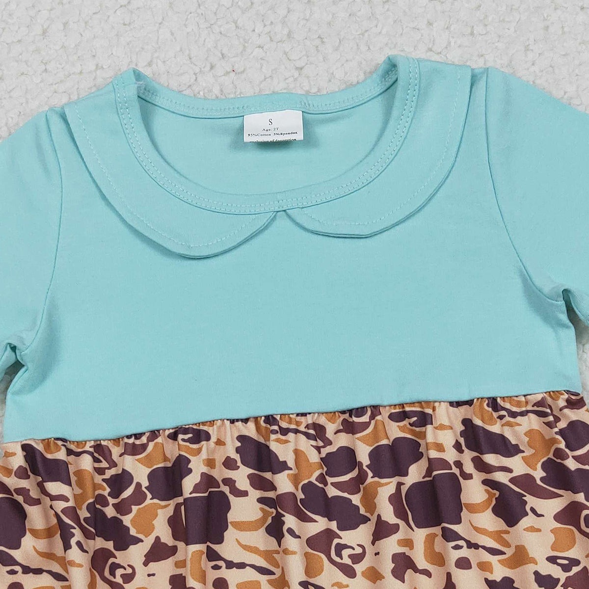12.17 RTS NO MOQ （In stock）SR3277 Baby Girls Short Sleeve Southern Brown Camo Collar Ruffle Rompers