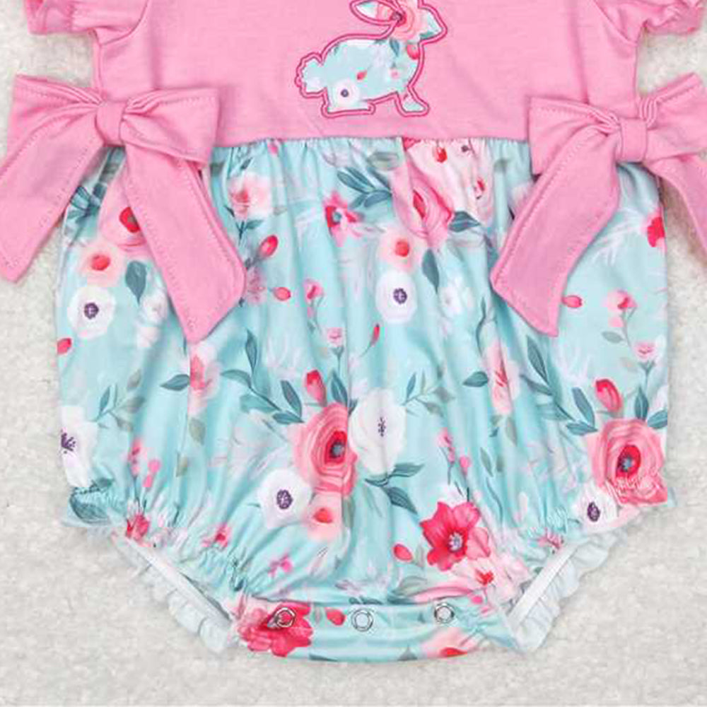 SR0573 New Rts No Moq 8-9 Days By Air Arrived it Short sleeves pink floral bunny baby girls easter romper