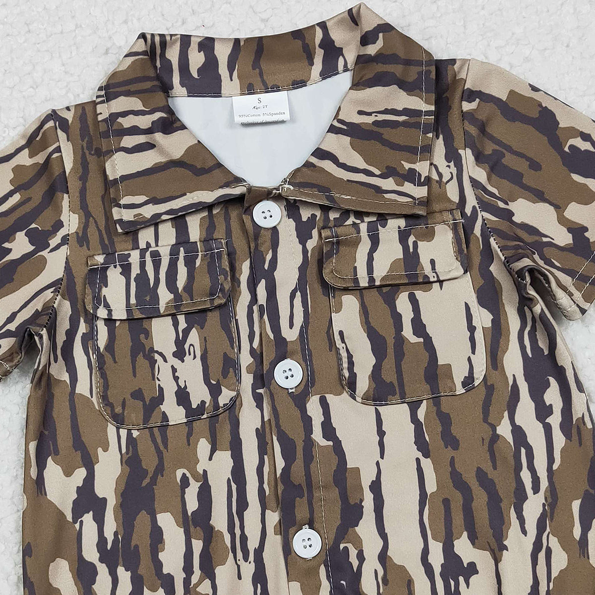 12.16 RTS NO MOQ （In stock）SR3653 Baby Boys Rompers Baby Boys Southern Olive Camo Button Pockets Rompers