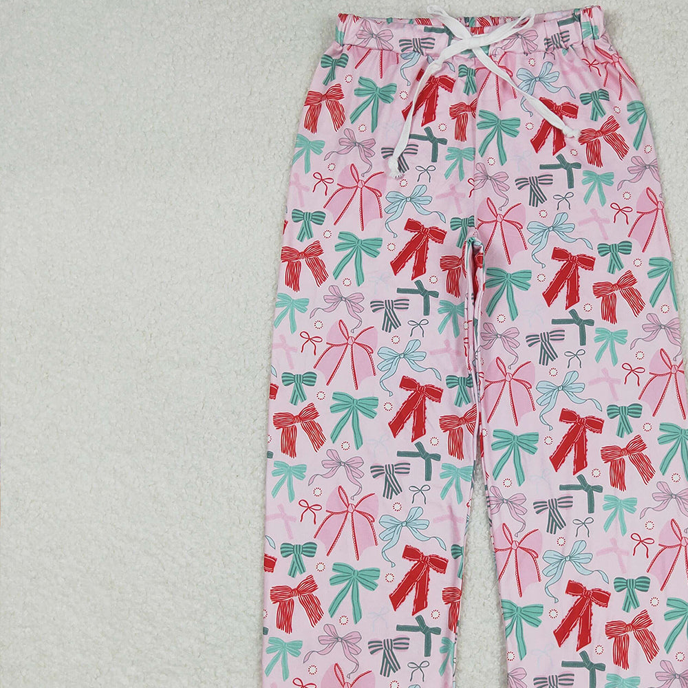 RTS NO MOQ （In stock）P0766 Adult Women's Pants Adult Women Colorful Bows Flame Pants