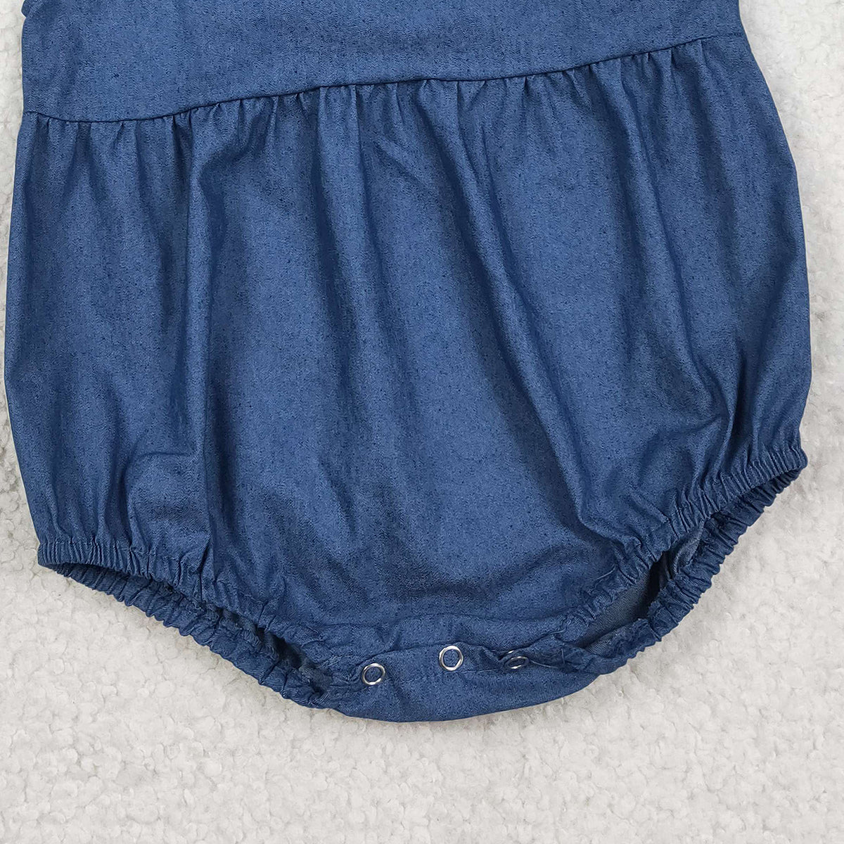 2.3 RTS NO MOQ （In stock）SR3734 Baby Girls Hot Blue Flutter Sleeve Denim Ruffle Rompers