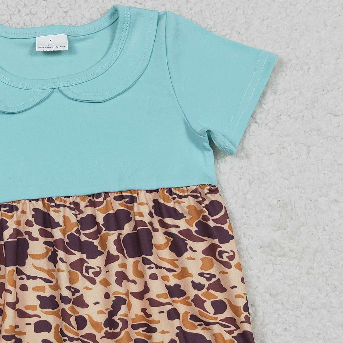 12.17 RTS NO MOQ （In stock）SR3277 Baby Girls Short Sleeve Southern Brown Camo Collar Ruffle Rompers