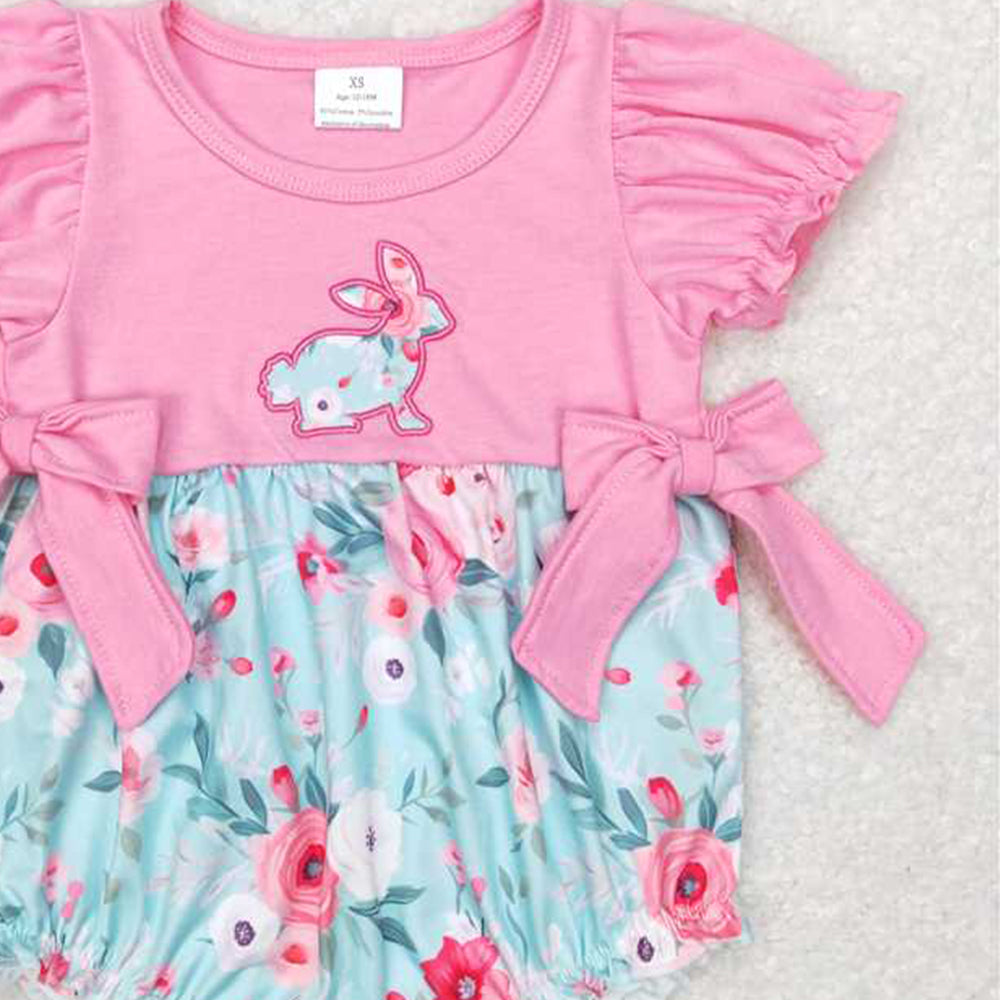 SR0573 New Rts No Moq 8-9 Days By Air Arrived it Short sleeves pink floral bunny baby girls easter romper