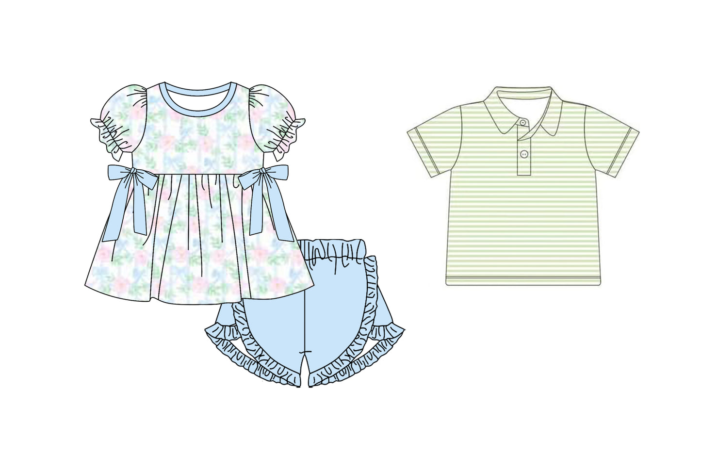 Girls Pink Floral Stripe Tunic Ruffle Shorts Set - Cute And Stylish Clothing Outfit for Little Girls