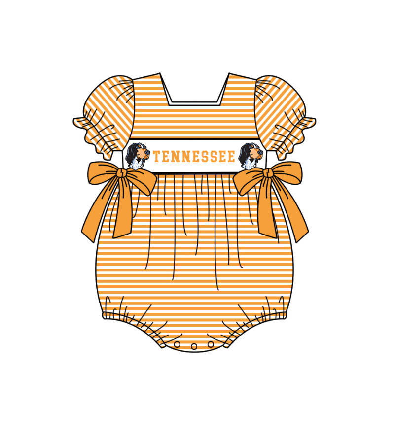 CUSTOM MOQ 5 Sibling Boys Baby Girls Orange Color Stripe Top Ruffles Shorts Clothes Set Knee Length Dress Rompers
