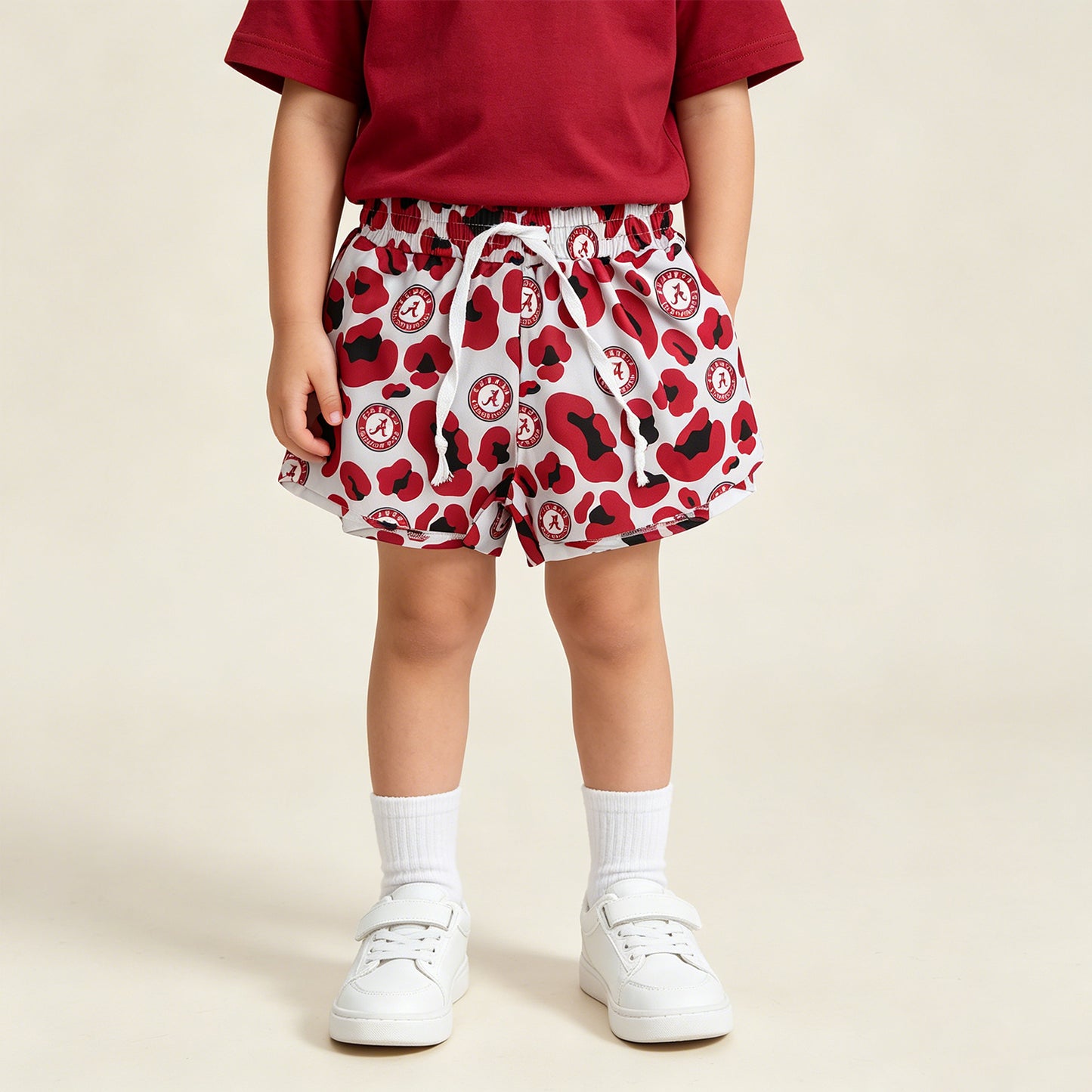 SS0817 RTS NO MOQ （In stock）Red leopard kids girls team active summer shorts
