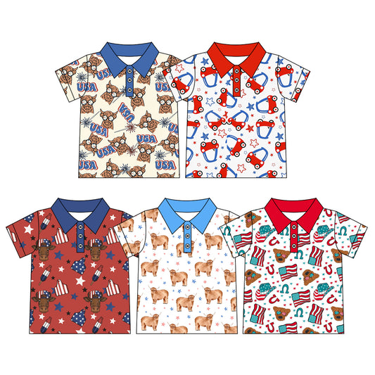 CUSTOM MOQ 5 Sibling Baby Boys 5 Colors Summer Short Sleeve Buttons Tee Shirt Tops