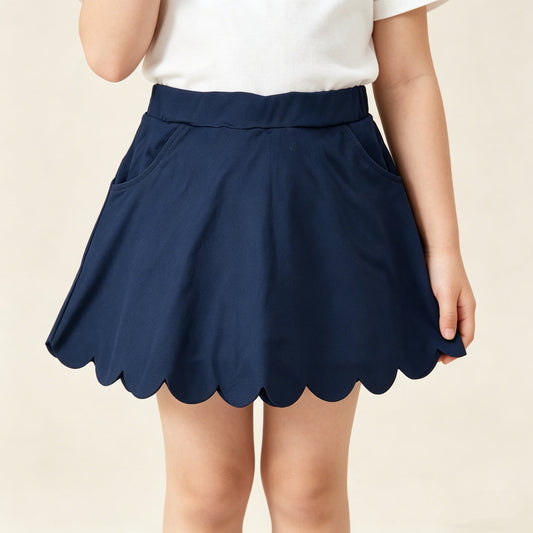 4.11 GLK0236 RTS NO MOQ （In stock ）Navy pockets scallop kids girls summer activwear skirt