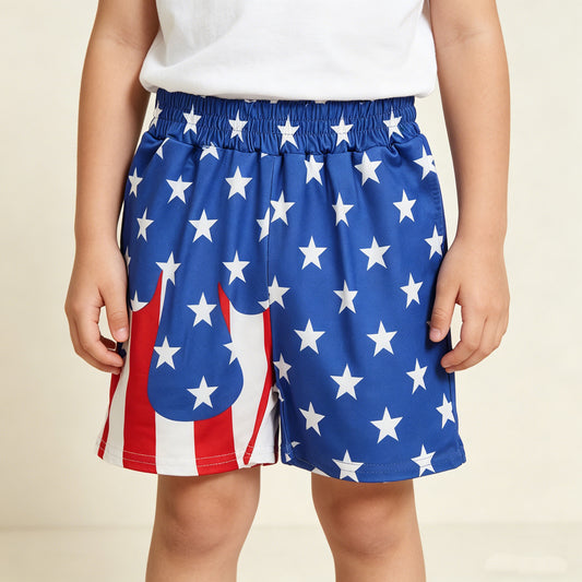4.13 SS0861  RTS NO MOQ （In stock）Short sleeves stars stripe kids boys 4th of july swim trunks
