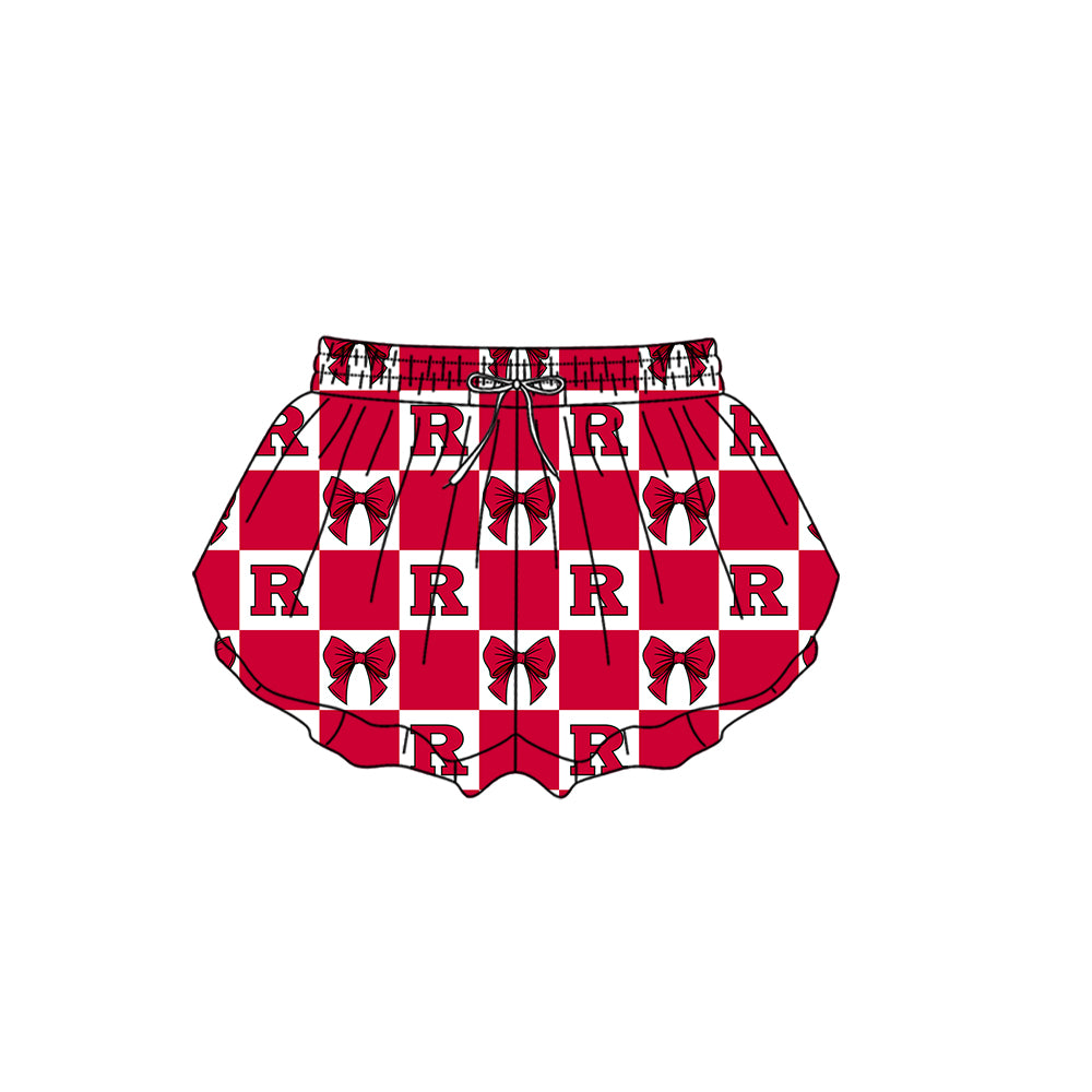 CUSTOM MOQ 5 Sibing Kids Clothing for Girls Baby Girls Red R Bow Top Skirts Yoga Active Team Clothes Sets Knee Length Dress Shorts