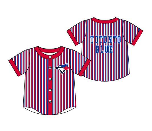 CUSTOM MOQ 5 Cute Kids Clothing Baby Kids Blue Red Stripe Short Sleeve Team T-shirts Top