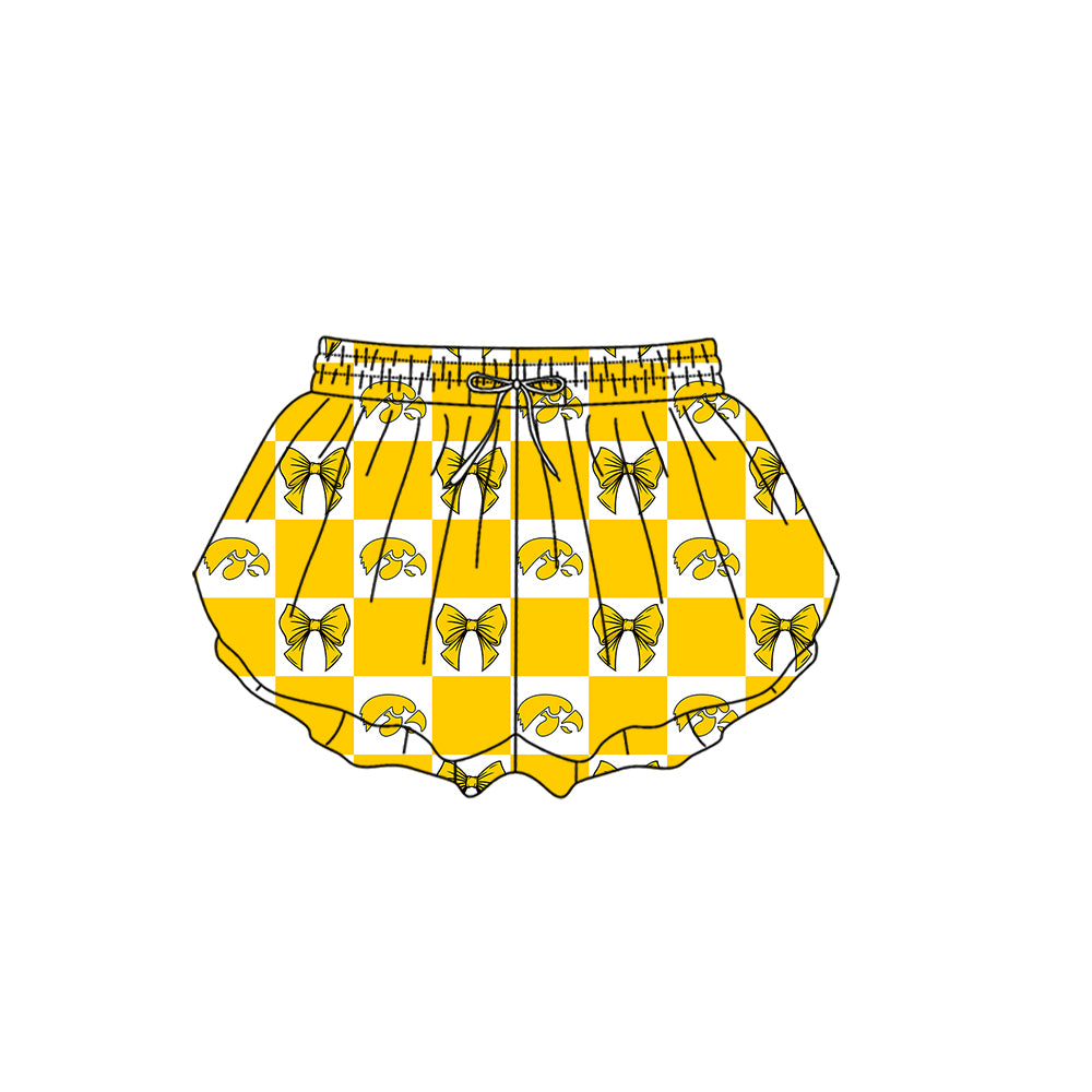 CUSTOM MOQ 5 Sibing Kids Clothing for Girls Baby Girls Yellow Bow Top Skirts Yoga Active Team Clothes Sets Knee Length Dress Shorts