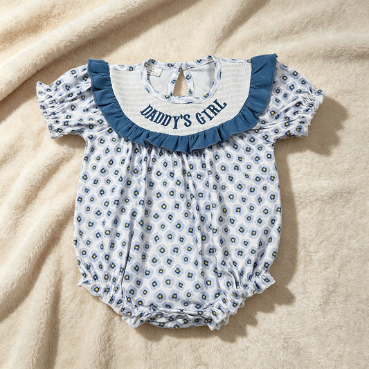 SR4141 RTS NO MOQ （In stock）Daddy's girl smocked floral short sleeves baby girls romper
