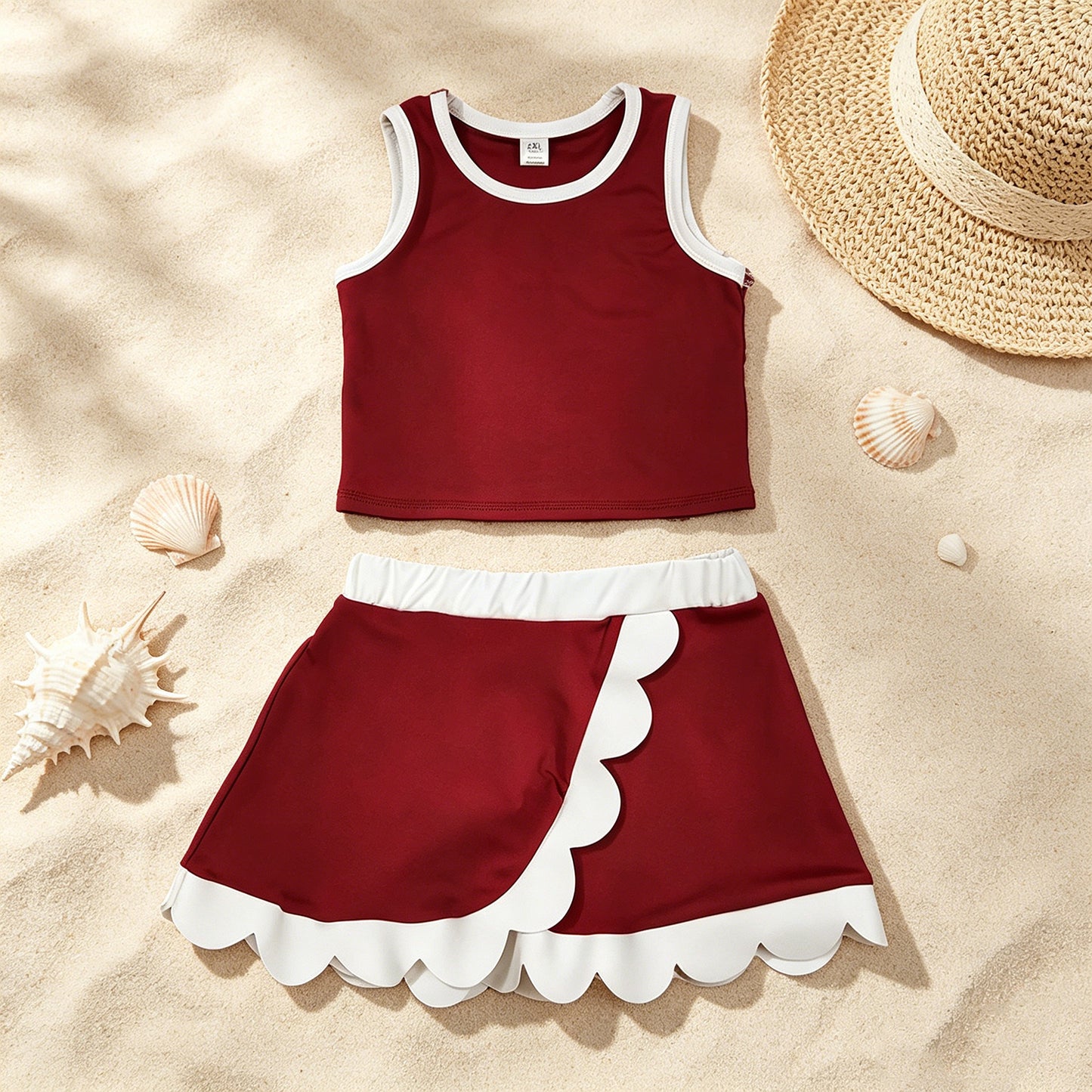 GSD4027 RTS NO MOQ （In stock ）Sleeveless baseball red blue bow kids girls active wear set
