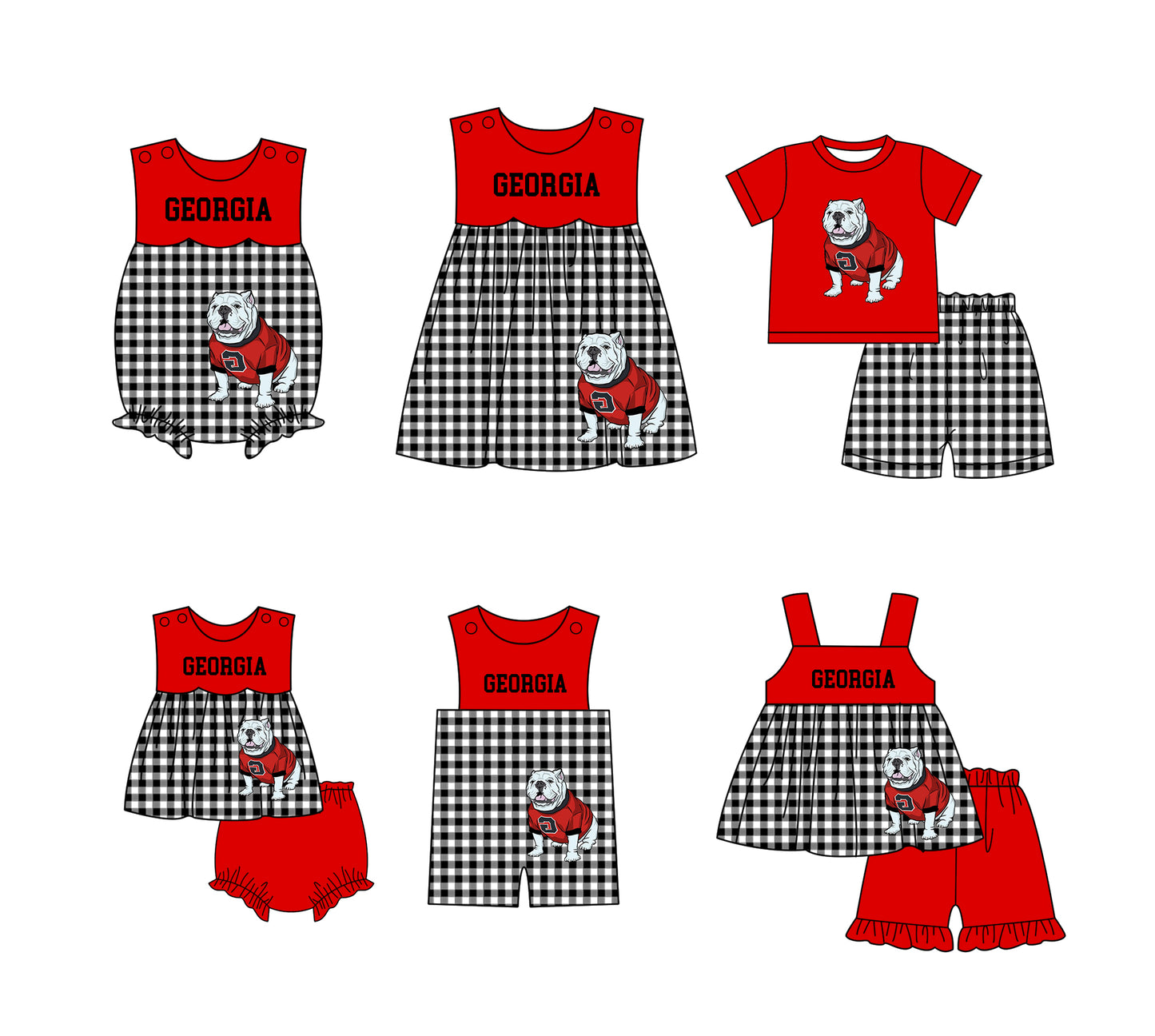 3.6 CUSTOM MOQ 5 Sibling Boys Baby Girls Bright Red Checked Top Shorts Clothes Set Knee Length Dress Rompers