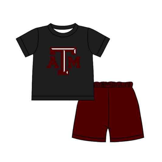CUSTOM MOQ 5  Cute Comfortable Clothing For Boys Baby Boys Summer Black ATM Top Shorts Clothes Sets