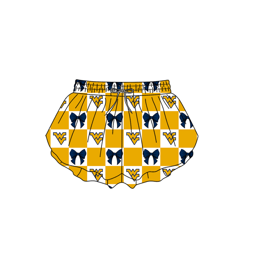 CUSTOM MOQ 5 Sibing Kids Clothing for Girls Baby Girls Yellow Bow Top Skirts Yoga Active Team Clothes Sets Knee Length Dress Shorts