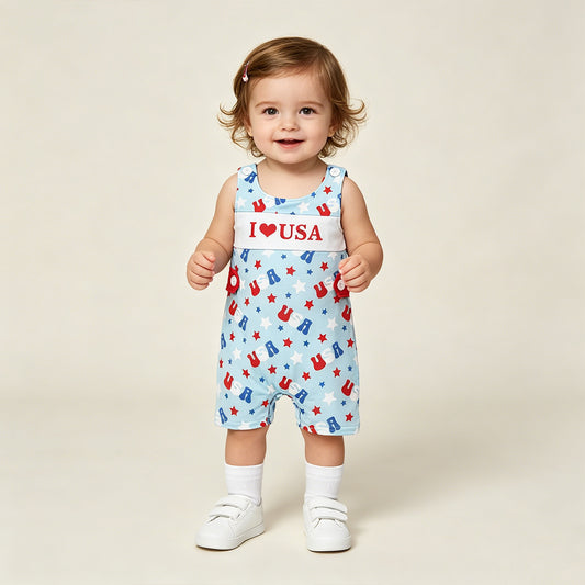 SR4155 RTS NO MOQ （In stock）Sleeveless I love USA stars baby boy 4th of july romper