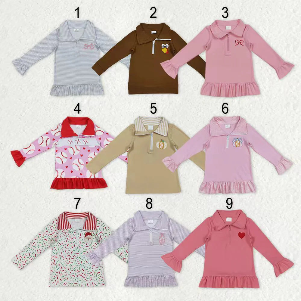 11.21 RST Sibling Baby Boys Girls Long Sleeve Embroidery Half Zipper Pullovers Top