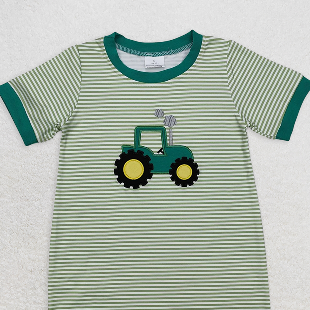 SR2431 RTS NO MOQ Baby Boys Summer Rompersbaby boys clothes embroidery green short sleeve Romper