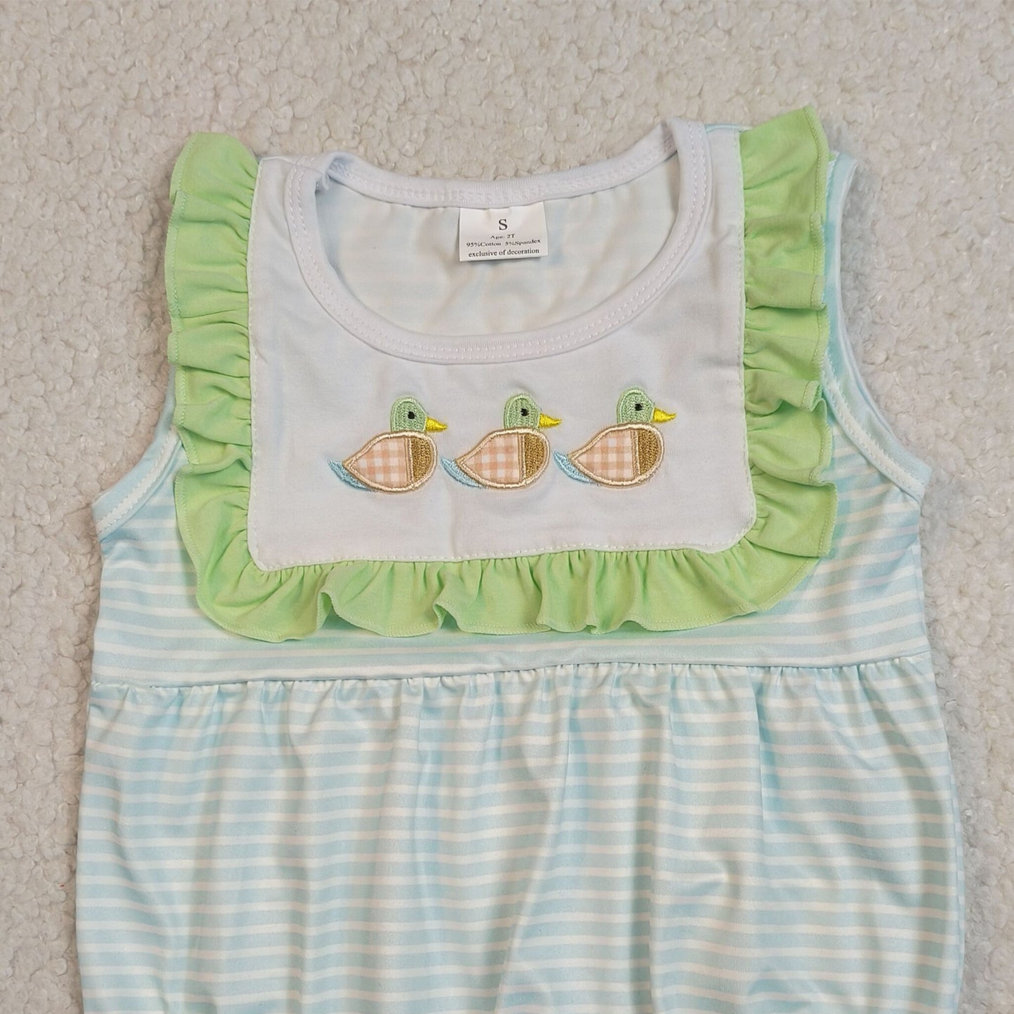 SR4082 RTS NO MOQ （In stock）Sleeveless duck embroidery baby girl summer romper