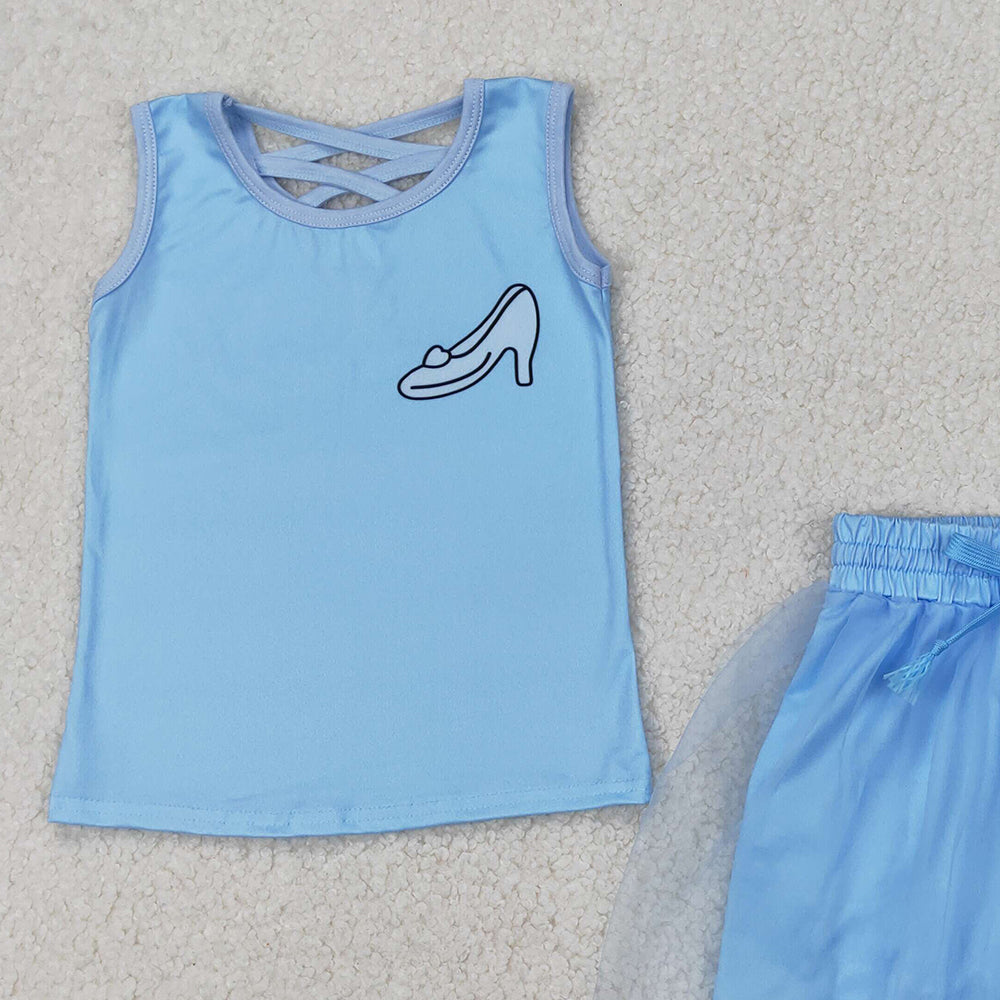 4.30 GSD2063  RTS NO MOQ Light blue sleeveless shoes princess top skirt girls clothes