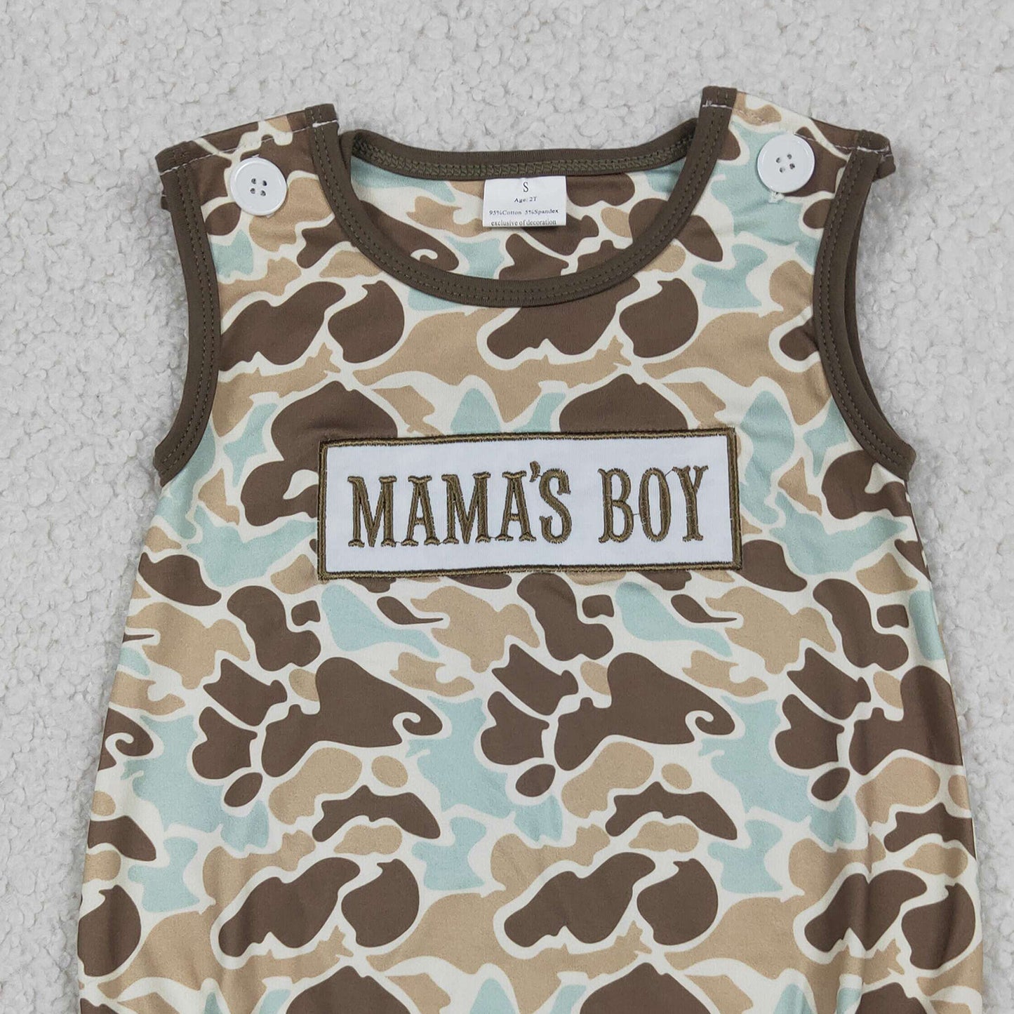 SR3907 RTS NO MOQ （In stock）Sleeveless camo mama's boy embroidery baby romper