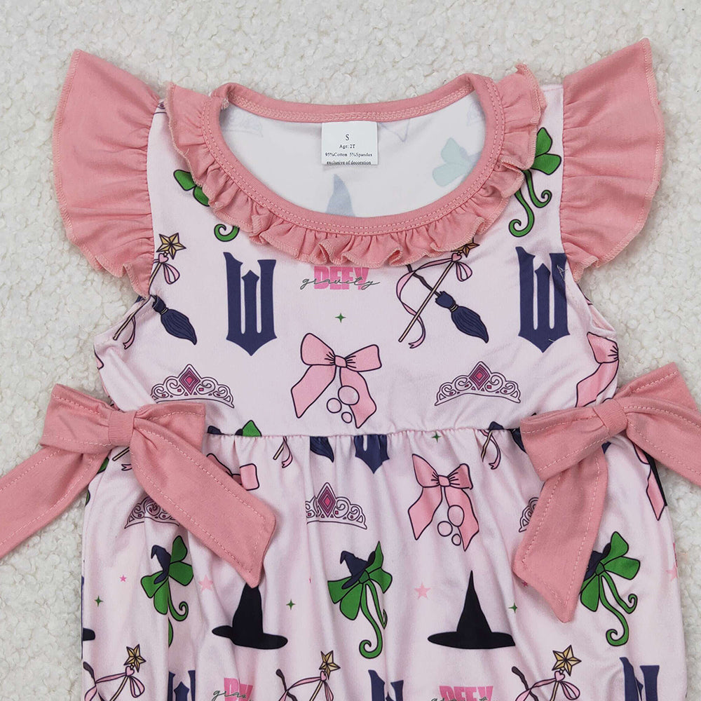 4.08 SR2650 RTS NO MOQ Baby Girls Pink Flutter Sleeveless Bows Hats  Rompers