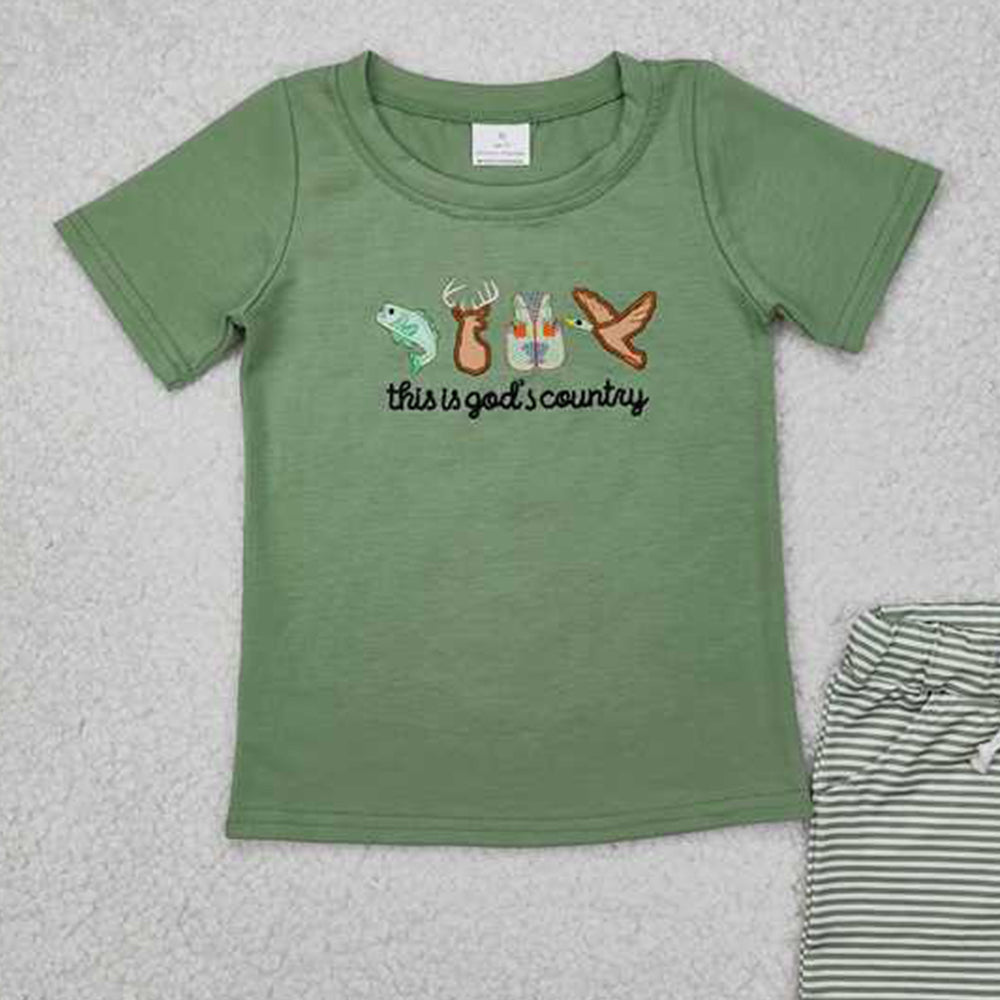 USA Shop (in stock)BSSO1108This is god's country fish deer duck top shorts boys clothes