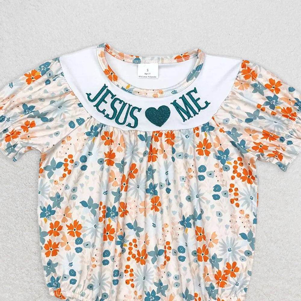 SR1941 RTS NO MOQ Baby Girls Summer Rompers Baby Infant Toddler Girls Jesus Love Me Flowers Rompers