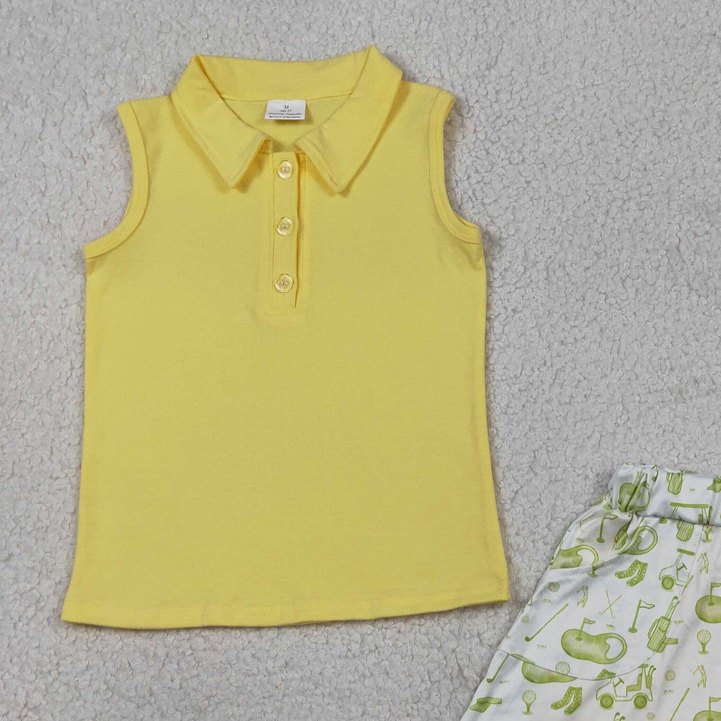 GSD2698 RTS NO MOQ （In stock ）Yellow sleeveless polo shirt golf skirt girls clothing