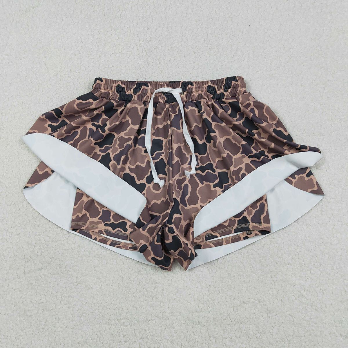1.6 RTS NO MOQ （In stock）SS0772 Baby Girls Summer Shorts Baby Girls Southern Brown Camo Yoga Active Ruffle Shorts Bottom