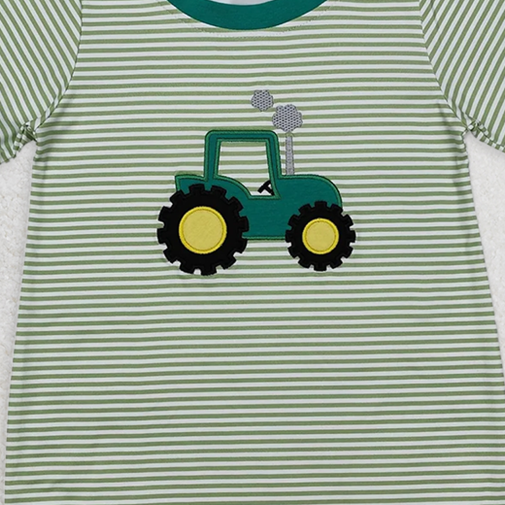 SR2431 RTS NO MOQ Baby Boys Summer Rompersbaby boys clothes embroidery green short sleeve Romper