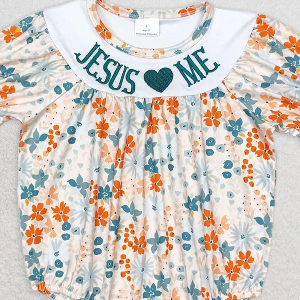 SR1941 RTS NO MOQ Baby Girls Summer Rompers Baby Infant Toddler Girls Jesus Love Me Flowers Rompers