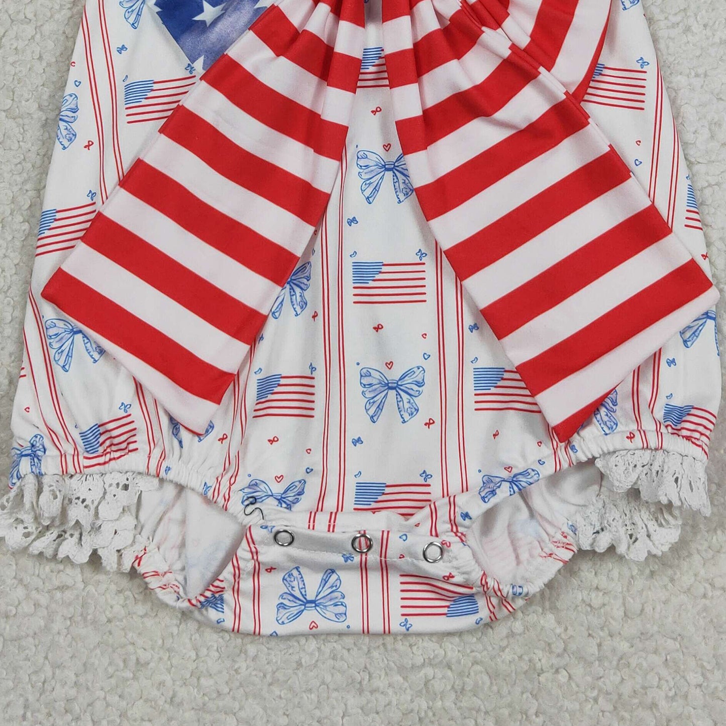 SR3862 RTS NO MOQ （In stock）Straps flag bow baby girls 4th of july romper