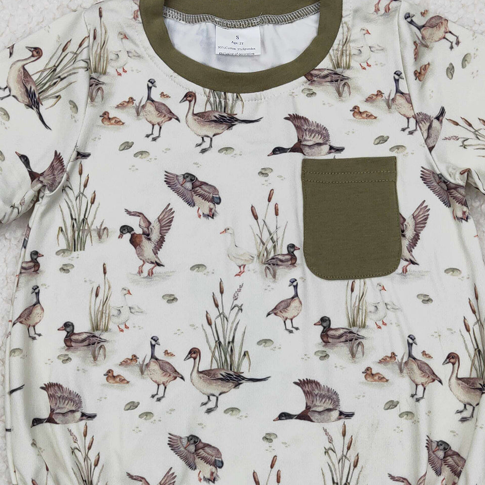 SR2413 RTS NO MOQ Olive pocket duck baby boy summer romper