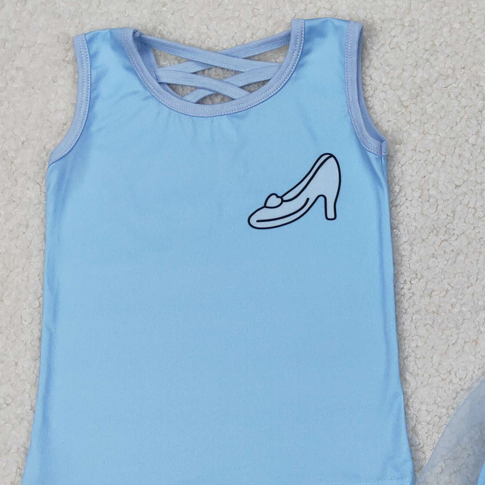 4.30 GSD2063  RTS NO MOQ Light blue sleeveless shoes princess top skirt girls clothes