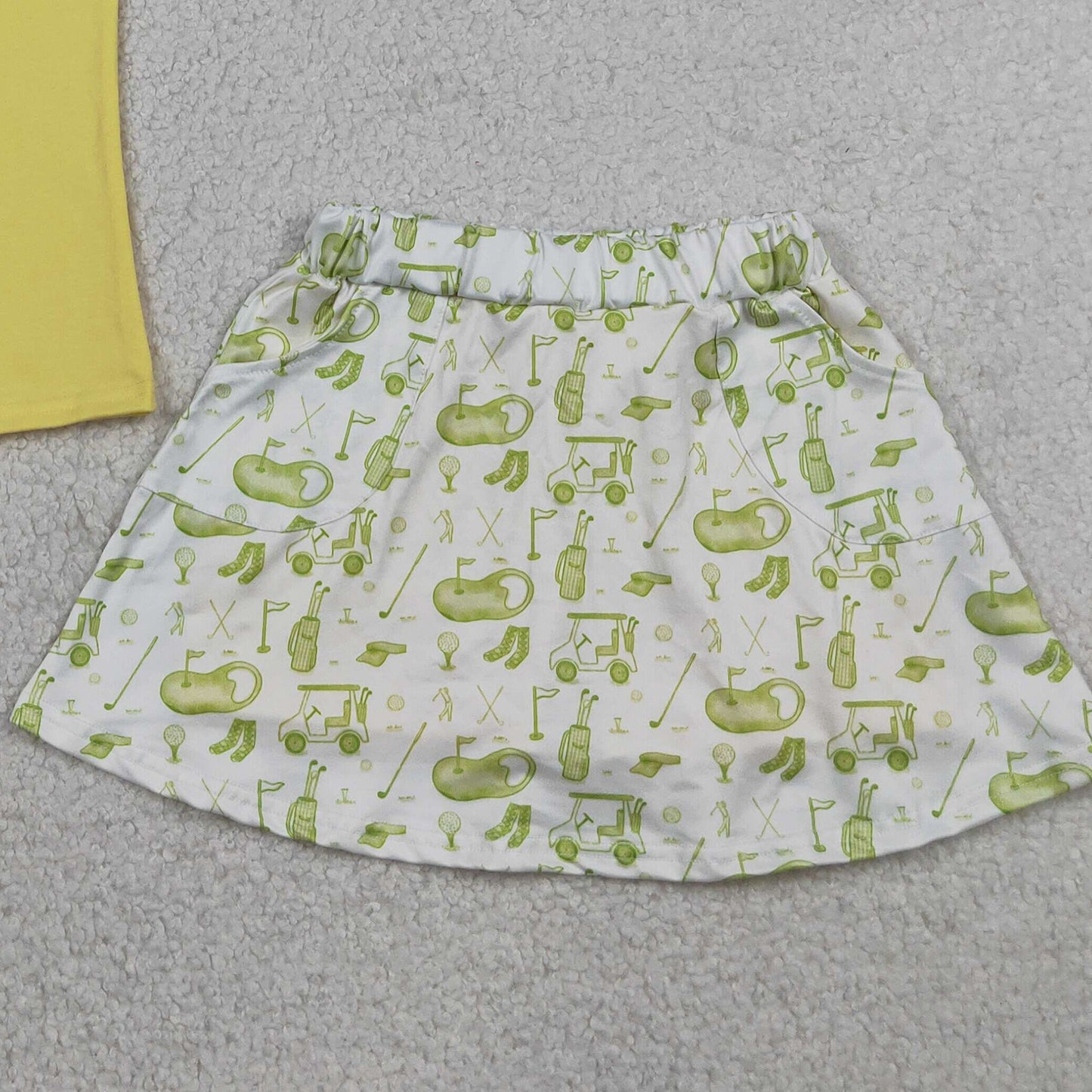 GSD2698 RTS NO MOQ （In stock ）Yellow sleeveless polo shirt golf skirt girls clothing