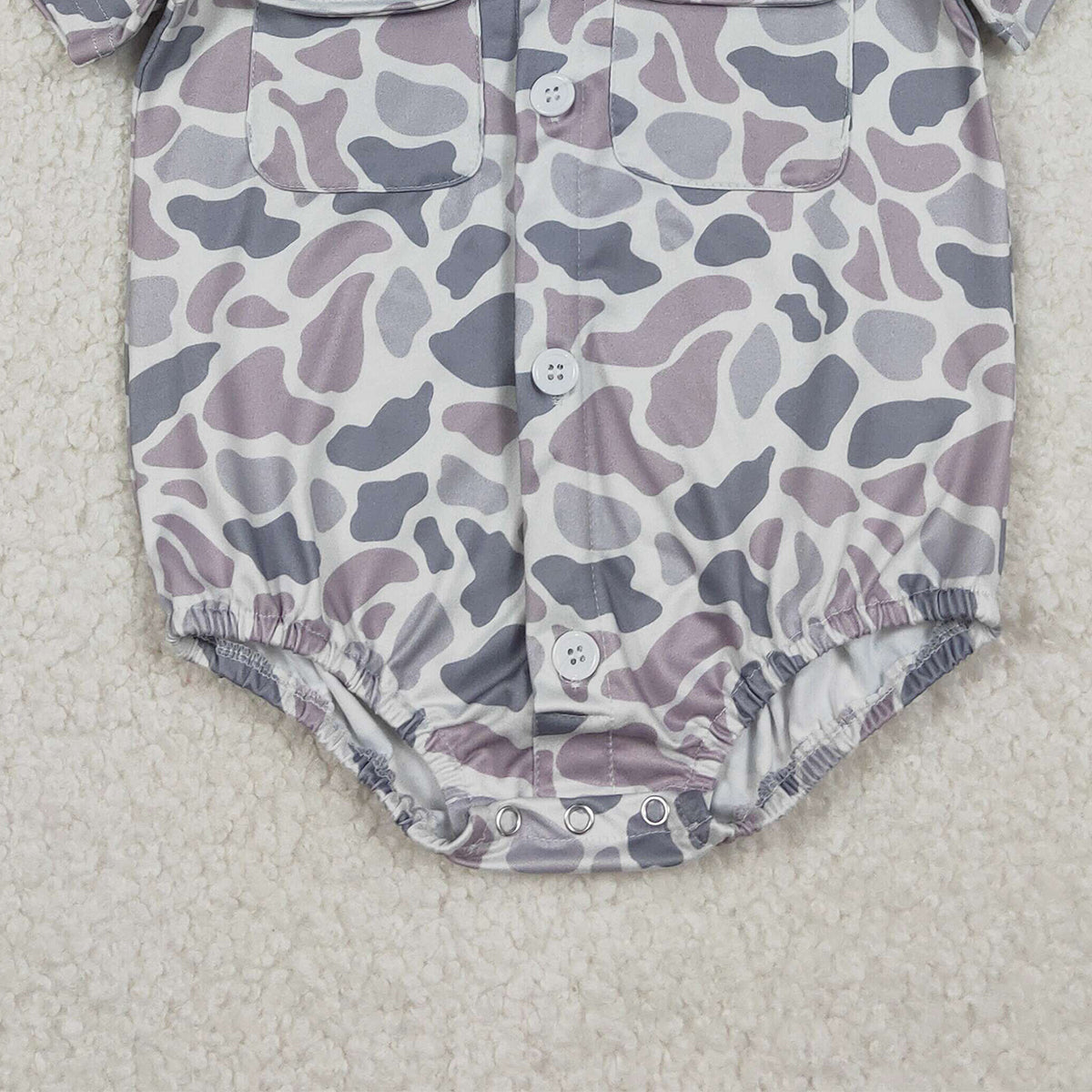12.23 RTS NO MOQ （In stock）SR3654 Baby Boys Southern Light Grey Camo Button Pockets Rompers