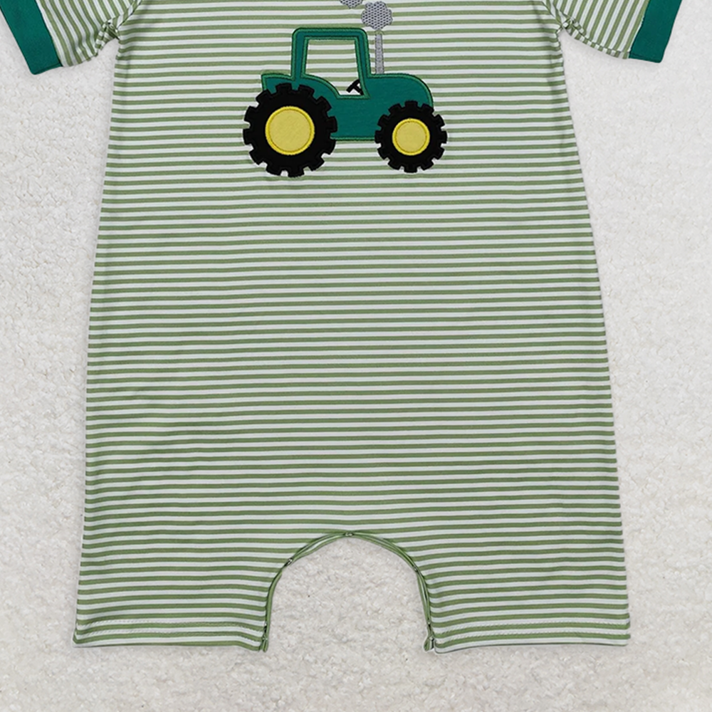 SR2431 RTS NO MOQ Baby Boys Summer Rompersbaby boys clothes embroidery green short sleeve Romper